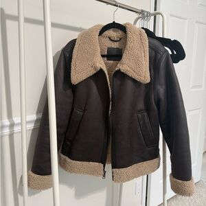 Levi's Tan Sherpa-Lined Jacket with Black Leather Trim